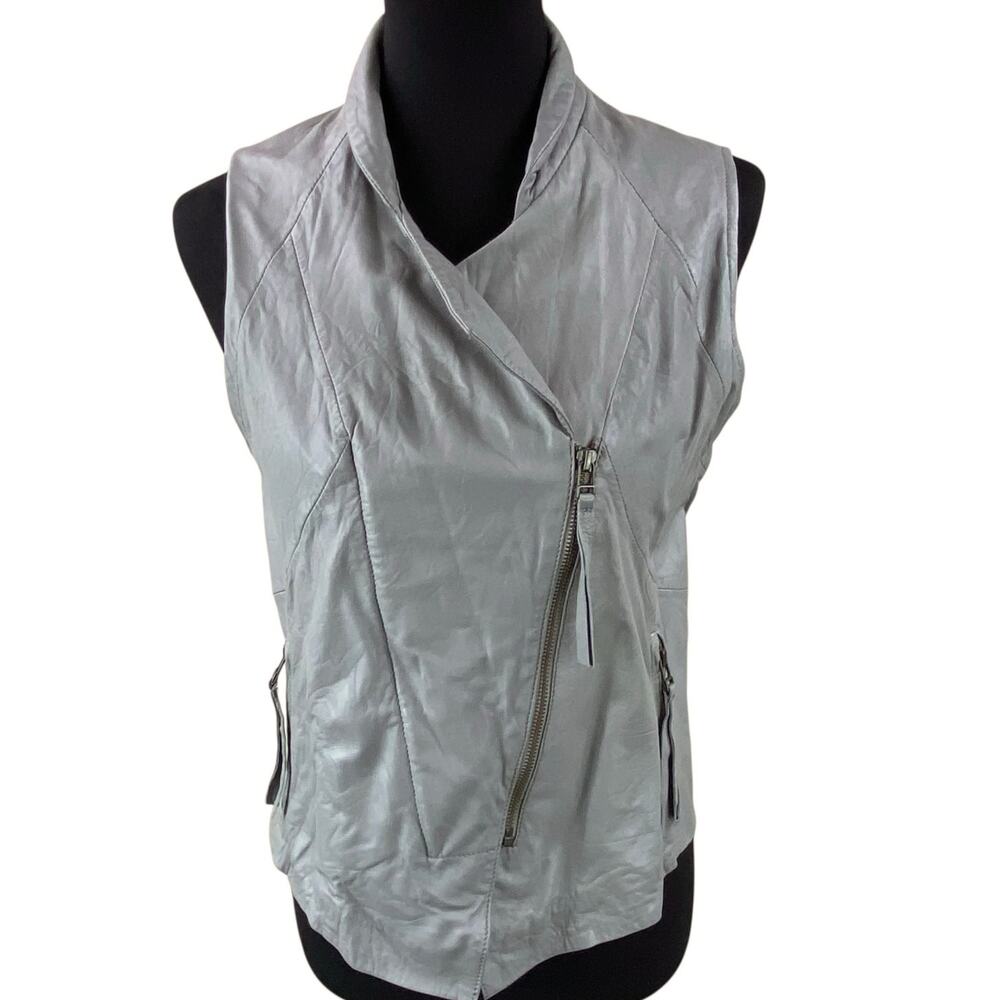 Improvd 100% Leather Vest Size M/L Gray Asymmetric Urban Layered Boho Moto